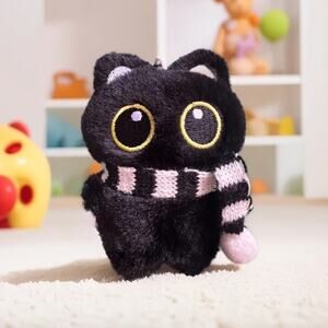 Cute Kawaii Goth Mini Black Kitty Cat w/ scarf Plush toy Keychain